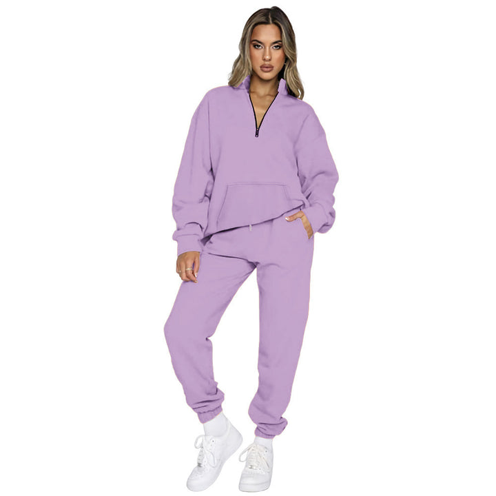 Damen nan French‑Terry Relax‑Loungewear‑Set mit halbem Reißverschluss, Kängurutasche und taillierter, schmal zulaufender Jogginghose Echo Archiv