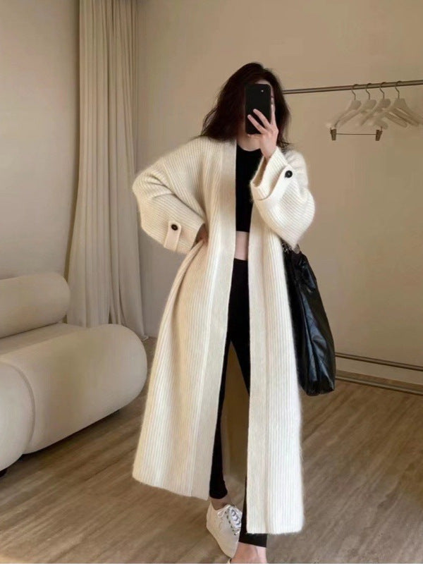 Damen Maxi-Longcardigan aus weichem Rippenstrick mit breiten Manschetten Echoarchiv