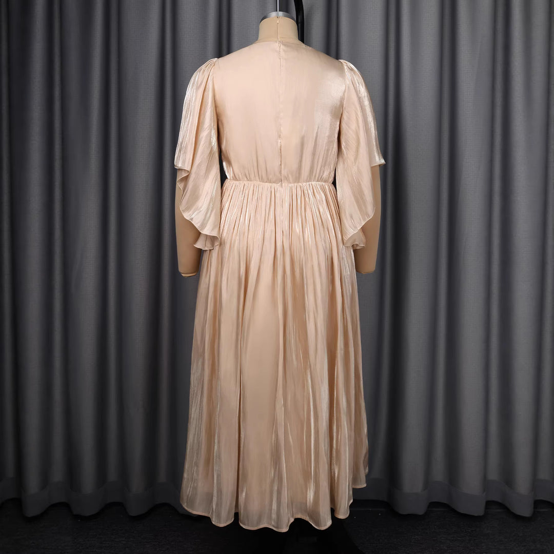 Damen Fließendes Maxi-Kleid mit eleganten Volantärmeln und Taillengürtel Echo Archiv
