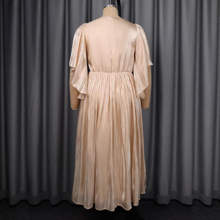 Damen Fließendes Maxi-Kleid mit eleganten Volantärmeln und Taillengürtel Echo Archiv