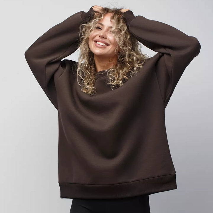 Damen Oversized Sweatshirt mit Rundhals, überschnittenen Schultern und gerippten Bündchen – Avérine