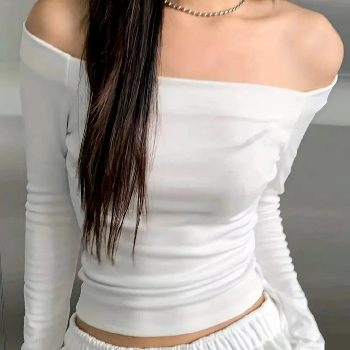 Damen Off-Shoulder Langarmshirt mit bequemer Passform und lässiger Eleganz Echo Archiv