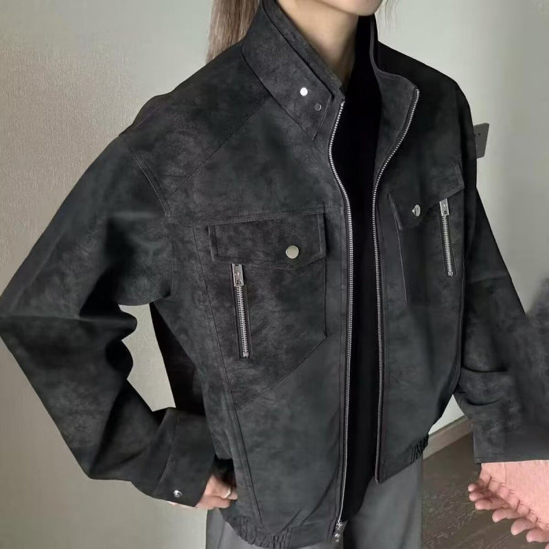 Herren lässige Utility-Jacke aus hochwertigem Kunstleder mit praktischen Taschen Echoarchiv