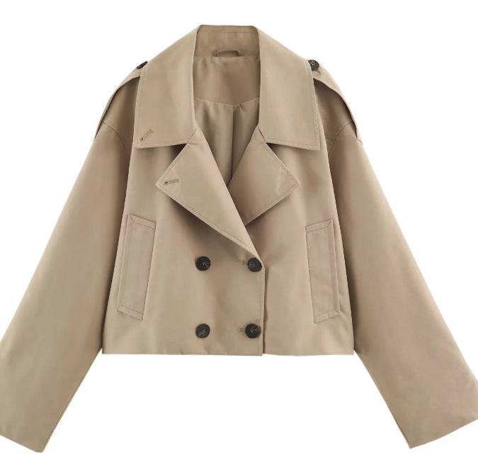 Damen Kurzblouson im Trenchstil mit Boxy‑Silhouette und zweireihiger Knopfleiste Echo Archiv