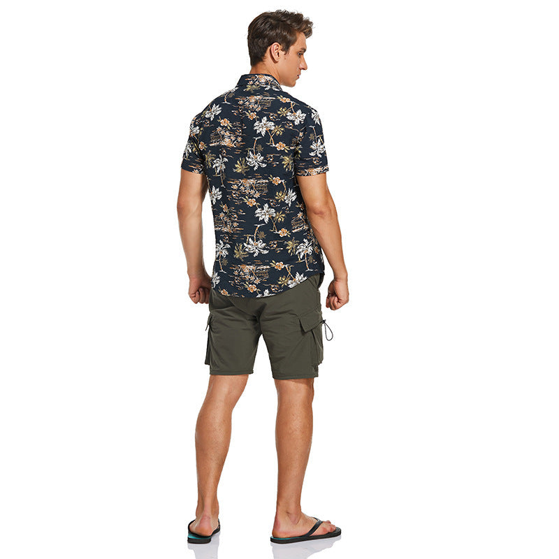 Herren Kurzarm-Hawaihemd mit floralem Muster und leichtem Stoff Echoarchiv
