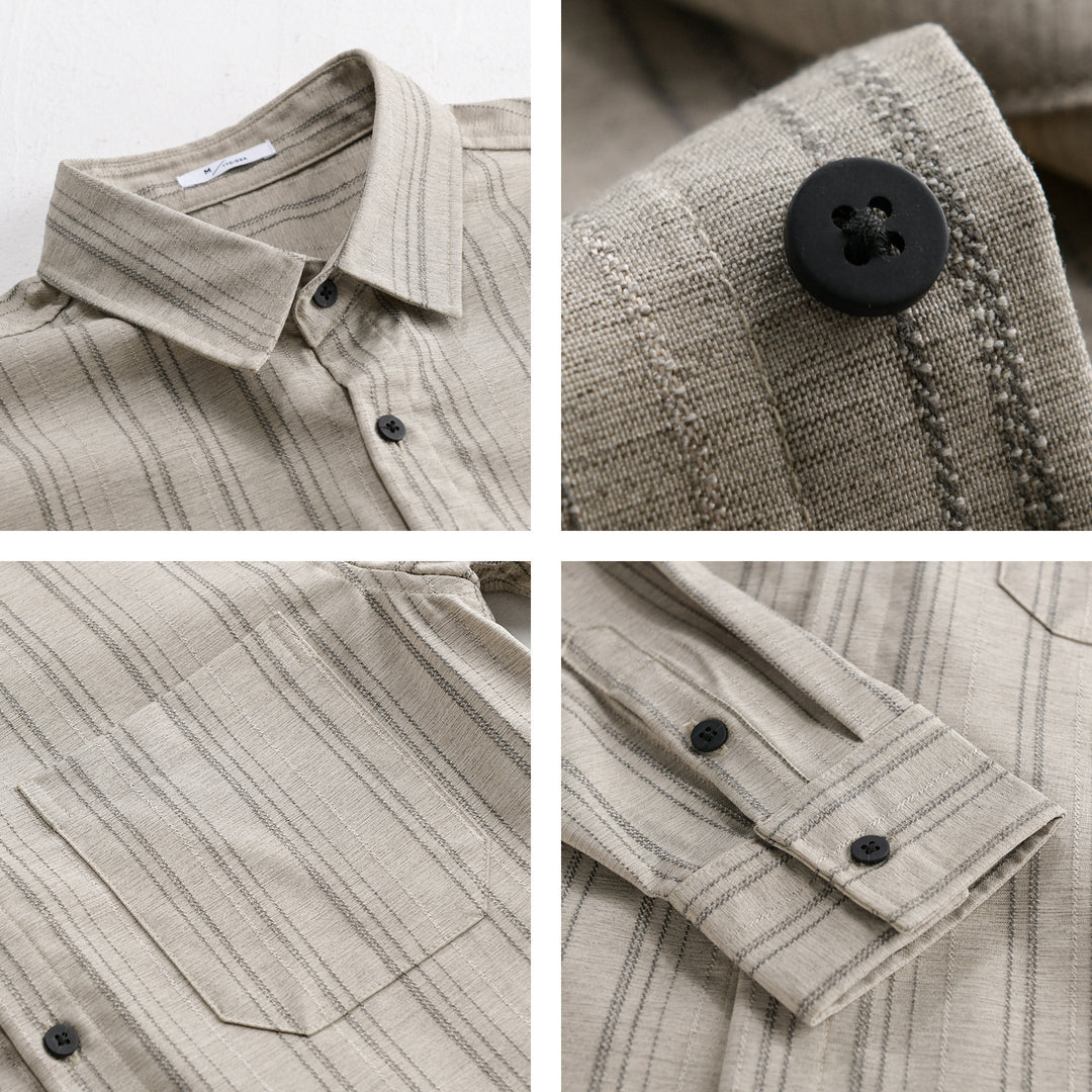 Herren Relaxed-Stripe Hemdjacke aus feinem Baumwoll-Twill mit aufgesetzter Brusttasche Echoarchiv