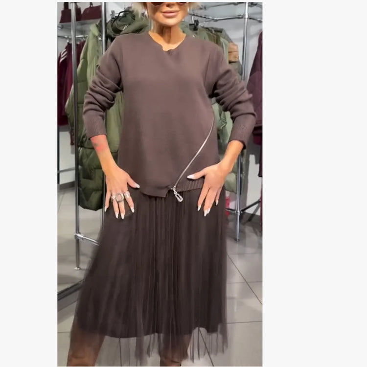 Damen Oversize Feinstrickpullover mit Seitenschlitzen, diagonalem Naht und schichtartigem Look Echoarchiv