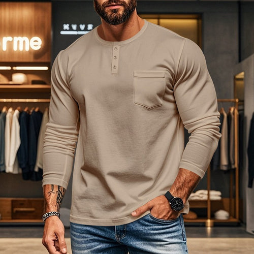 Herren Langarmshirt mit Knopfleiste und Brusttasche Echoarchiv