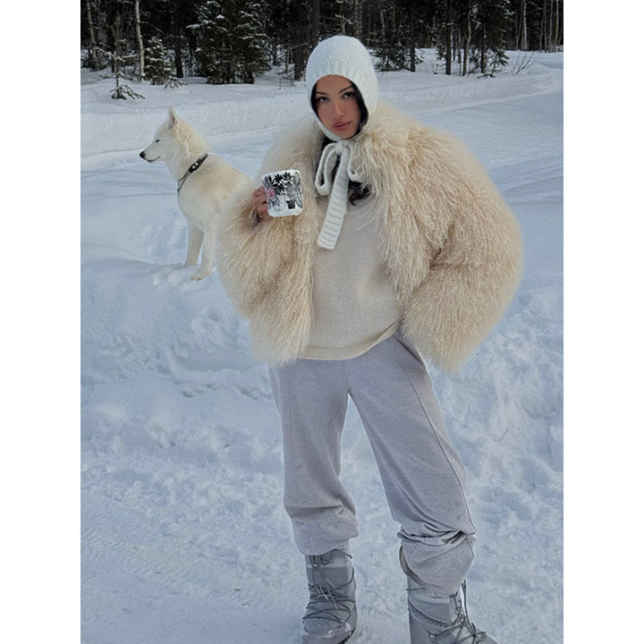 Damen Kuschelige Kurzjacke im Lammfell‑Look mit lockiger Long‑Pile‑Struktur Echoarchiv