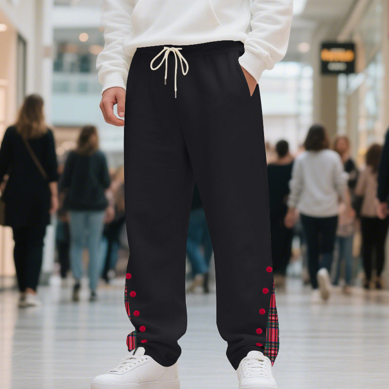 Herren Relaxed-Fit Jogginghose mit Karo-Seitenpasse, Druckknopfleiste & Kordelzug – Sorevano