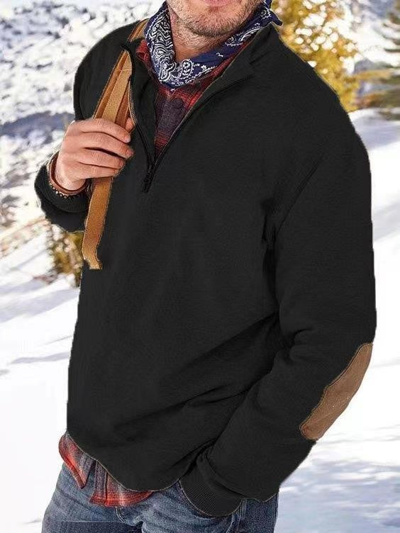 Herren Fleecepullover mit praktischer Reißverschlussöffnung und modischen Lederakzenten Echoarchiv