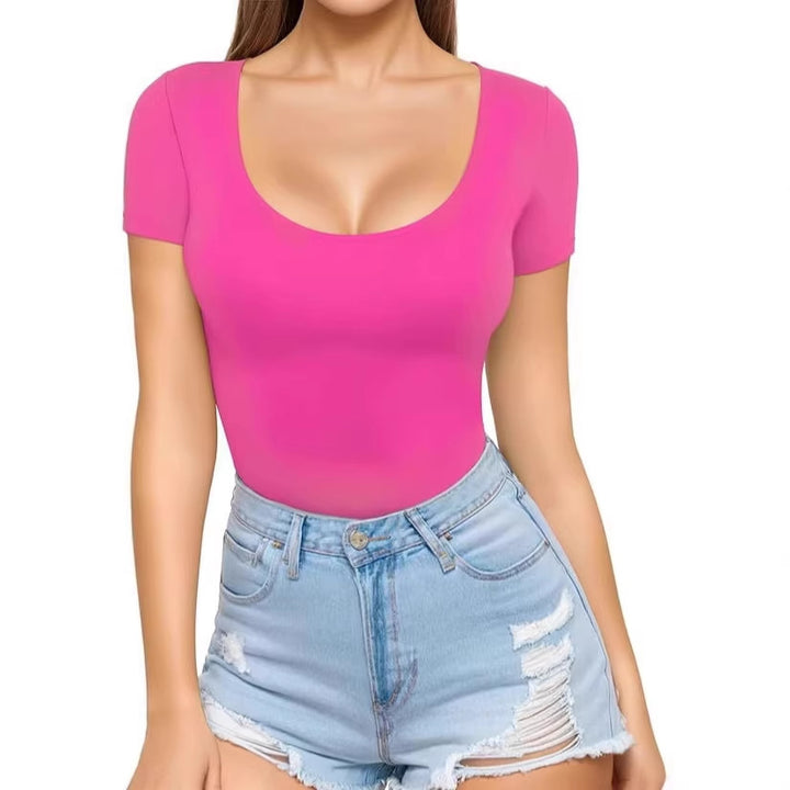 Damen figurbetontes Kurzarm-Body mit rundem Ausschnitt und nahtlosem Design Echo Archiv