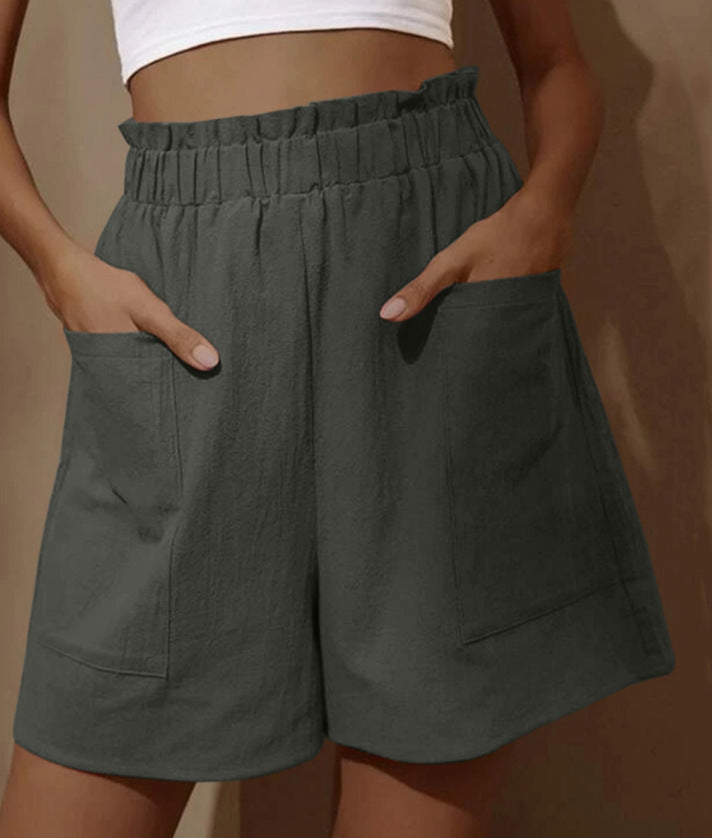 Damen lässige Leinen-Shorts mit elastischem Taillenzug und praktischen Seitentaschen Echoarchiv