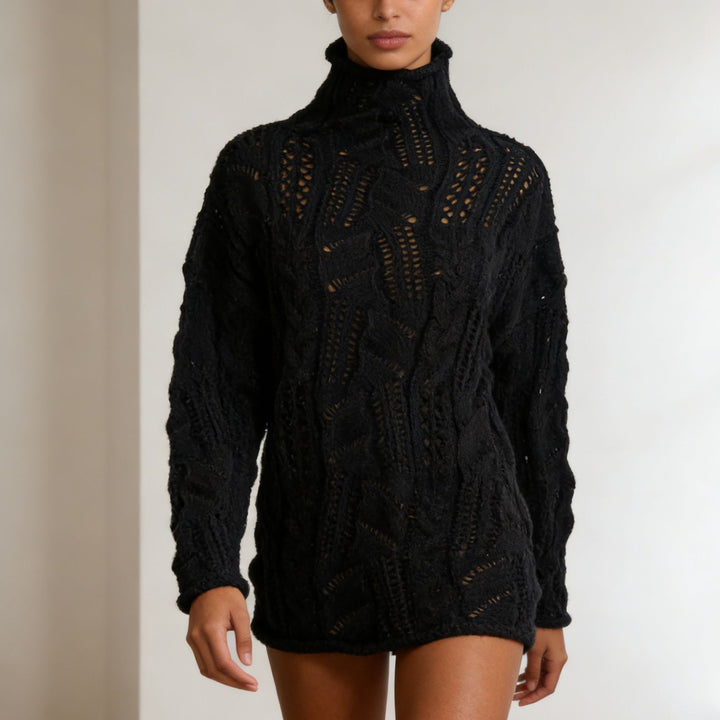Damen Oversize Rollkragenpullover mit Ajour‑Zopfmuster – Mavelle