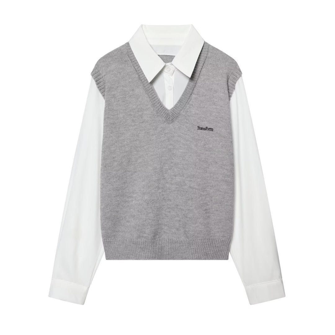 Damen Lagenlook-Hemd mit V-Ausschnitt Strickweste Echo Archiv