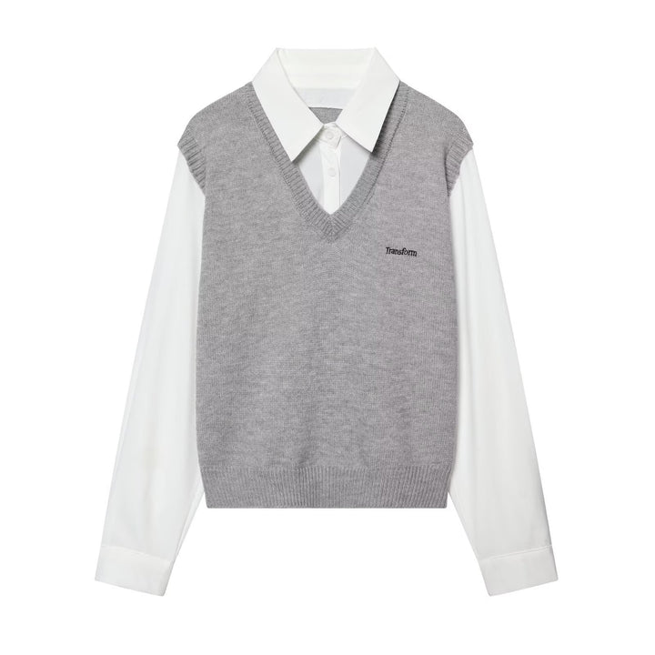Damen Lagenlook-Hemd mit V-Ausschnitt Strickweste Echo Archiv