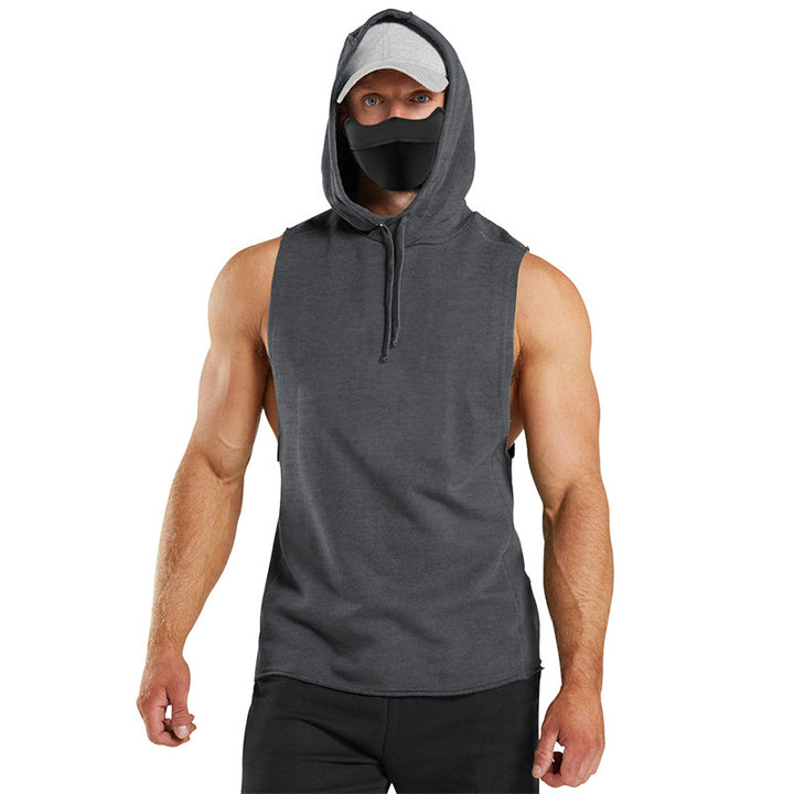 Herren ärmelloses Kapuzenshirt mit integrierter Maske und modischem Design Echoarchiv