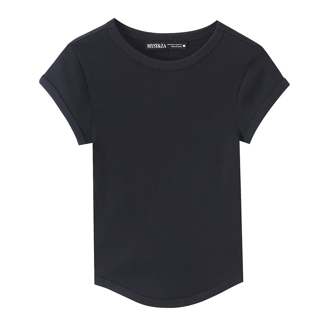 Damen hochwertiges, figurbetontes Basic-T-Shirt mit feiner Rippstruktur Echo Archiv