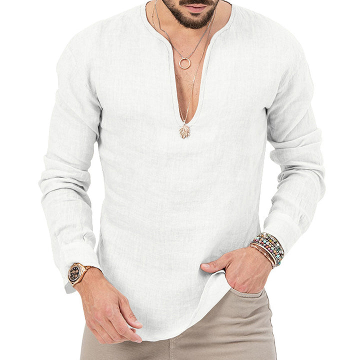 Herren Leichtes Langarmshirt mit tiefem Rundhalsausschnitt und verspieltem Schnitt Echoarchiv