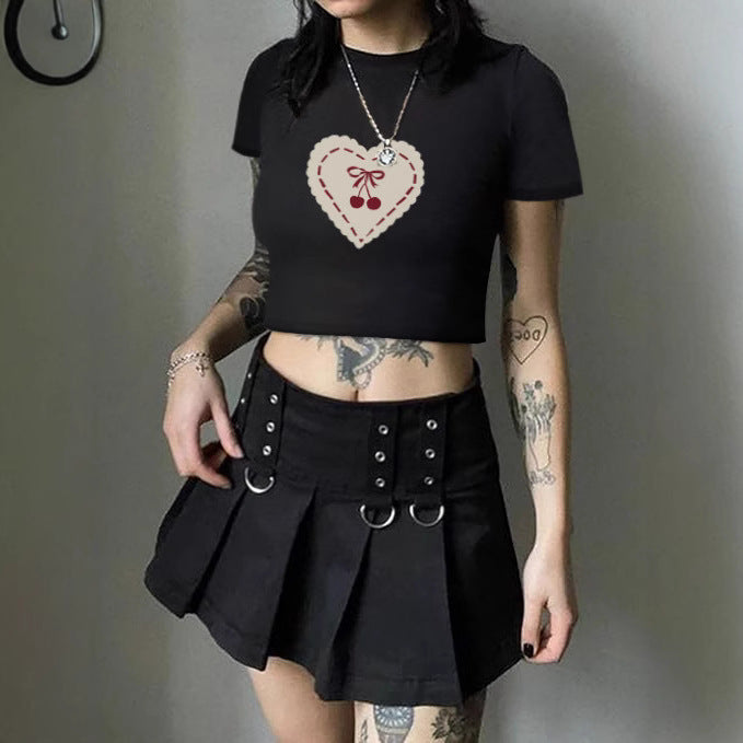 Damen Crop-T-Shirt mit verspieltem Kirschmotiv und elegantem Schleifenprint Echo Archiv
