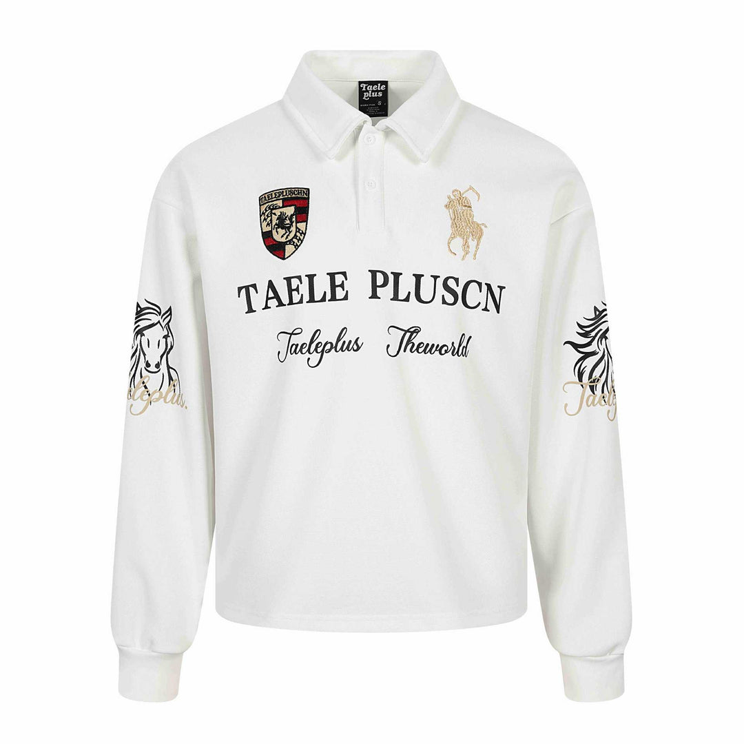 Unisex Langärmeliges Rugby-Poloshirt mit Stickereien und Kentkragen Echoarchiv