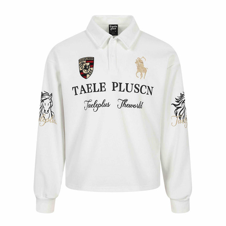 Unisex Langärmeliges Rugby-Poloshirt mit Stickereien und Kentkragen Echoarchiv