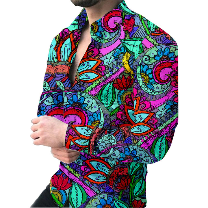 Herren Langarmhemd mit floralen Mustern und kreativem Kragen Echoarchiv