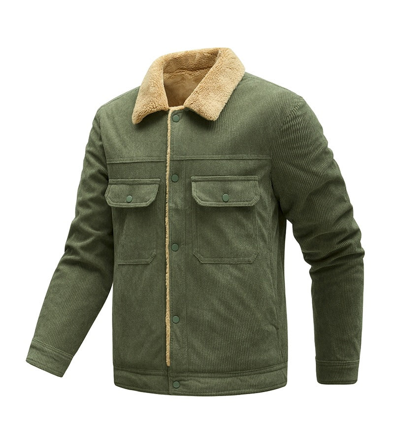 Herren Kordjacke mit Teddyfutter, Kunstfellkragen und Druckknopftaschen Echoarchiv
