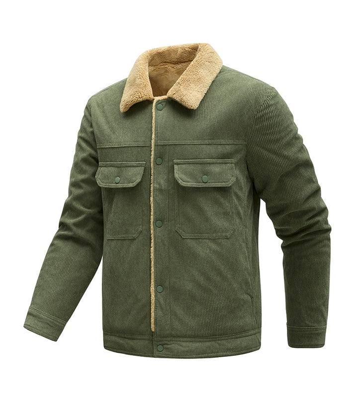 Herren Kordjacke mit Teddyfutter, Kunstfellkragen und Druckknopftaschen Echoarchiv