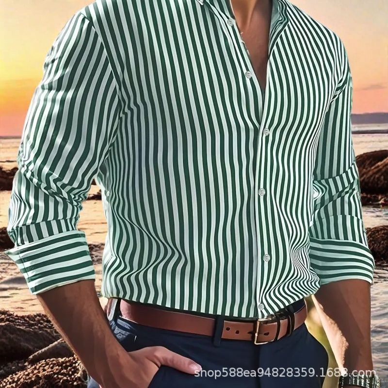 Herren Elegantes Langarm Hemd mit feinem Streifenmuster Echoarchiv