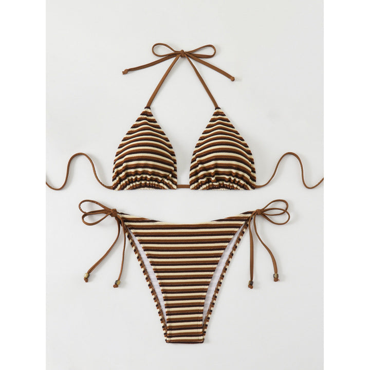 Damen Triangel-Bikini mit verstellbaren Bindebändern und verspieltem Streifenmuster Echo Archiv