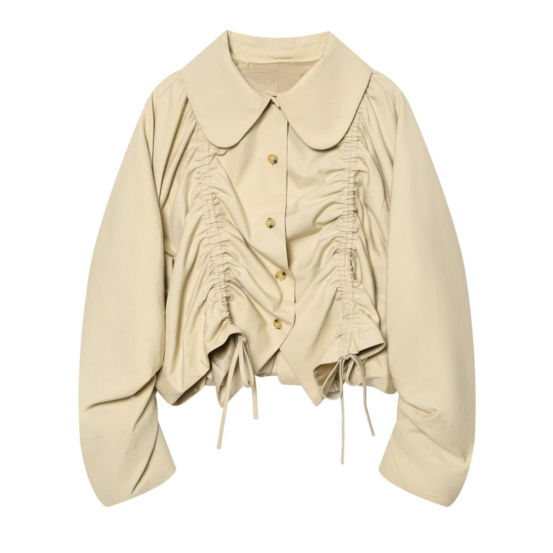 Damen Kurze geraffte Blousonjacke mit großem Peter‑Pan‑Kragen Echoarchiv