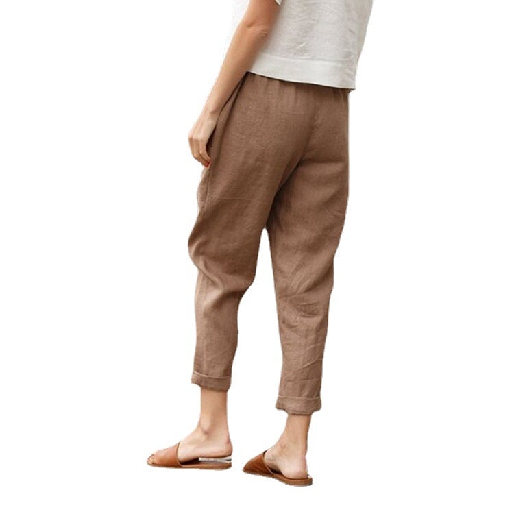 Damen nan leichte Leinenhose mit elastischem Bund, seitlichen Eingrifftaschen und gekrempeltem Saum Echo Archiv