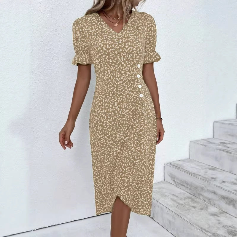 Damen Midikleid mit floralen Mustern und schmeichelndem V-Ausschnitt Echo Archiv