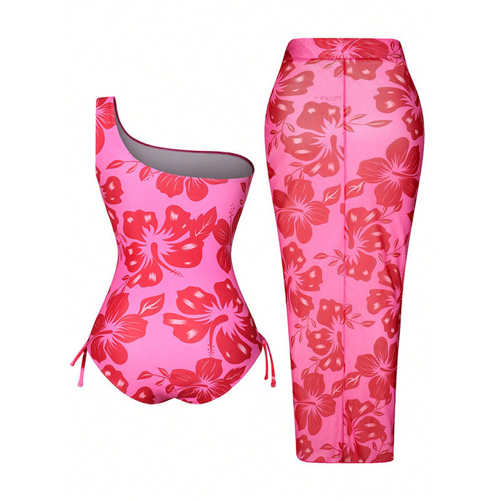 Damen Einseitiger Badeanzug mit floralem Design und passendem Sarong Echo Archiv