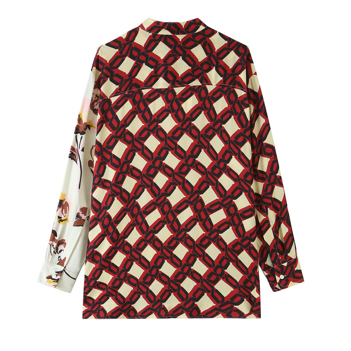 Damen Asymmetrische Seidenoptik-Bluse mit Kontrast-Print und Stehkragen Echo Archiv