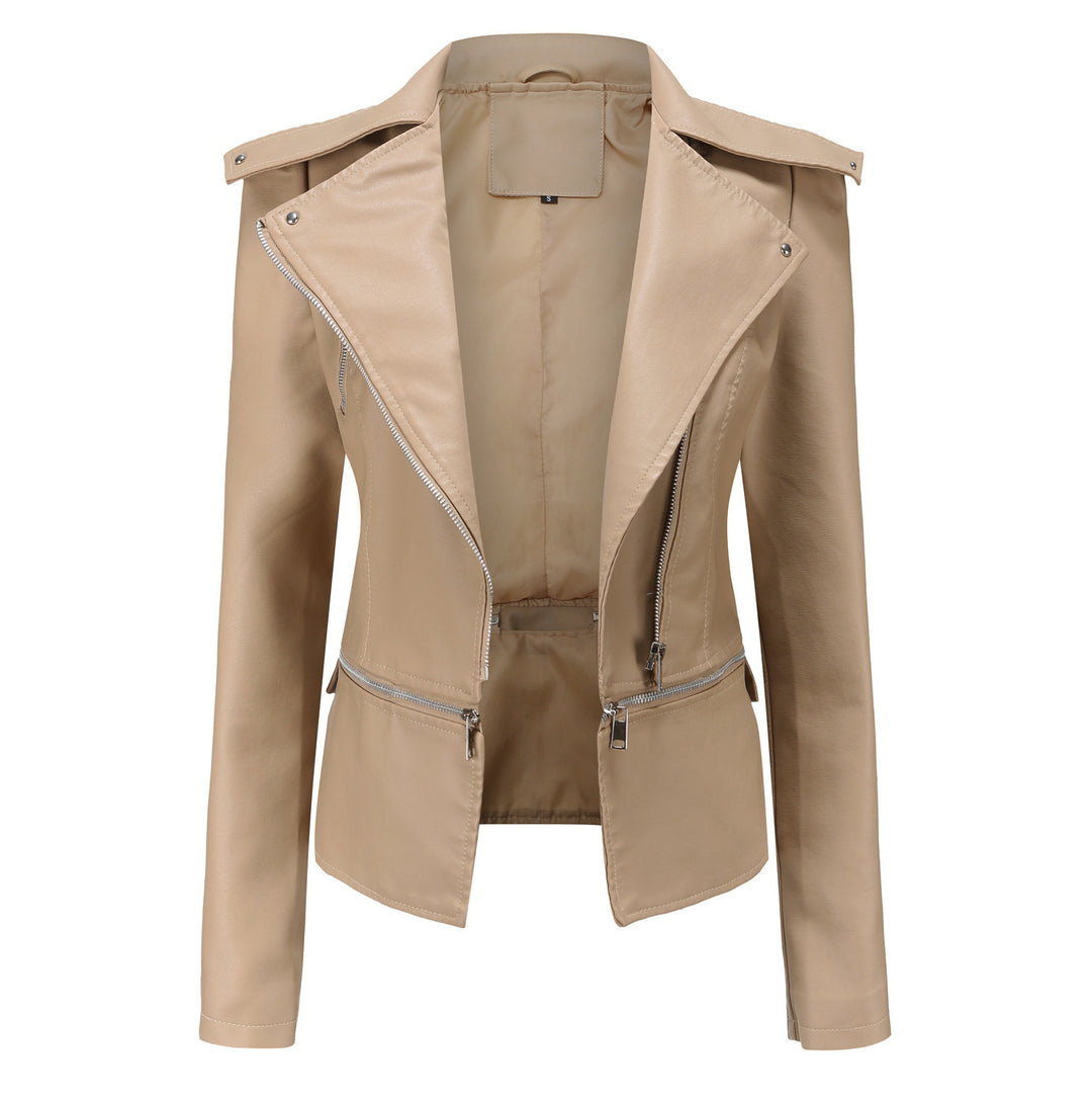 Damen nan taillierte Bikerjacke aus Kunstleder mit asymmetrischem Reißverschluss und Zier-Epauletten Echo Archiv