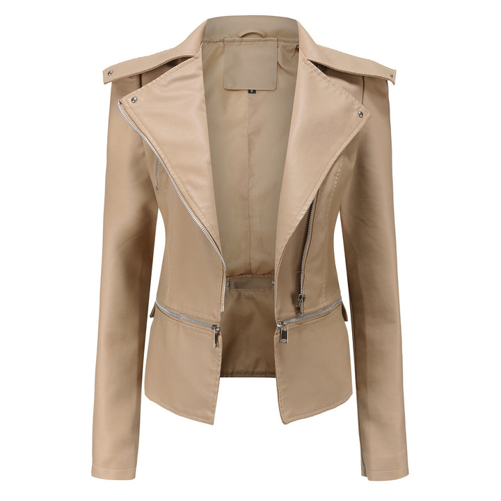 Damen nan taillierte Bikerjacke aus Kunstleder mit asymmetrischem Reißverschluss und Zier-Epauletten Echo Archiv