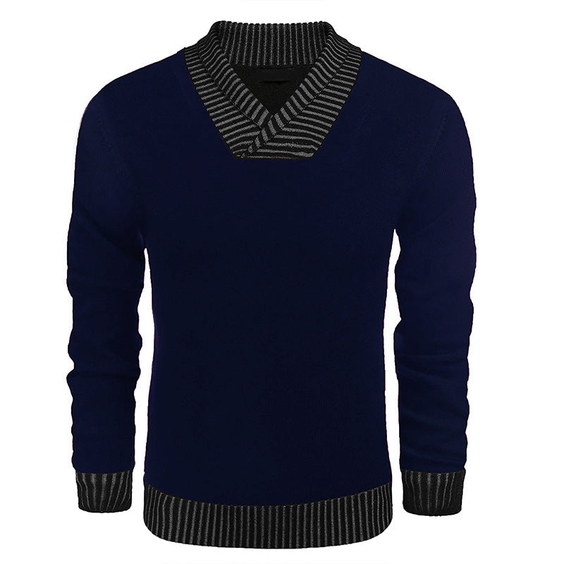 Herren Feinstrick-Pullover mit V-Ausschnitt und kontrastierendem Rippkragen Echo Archiv