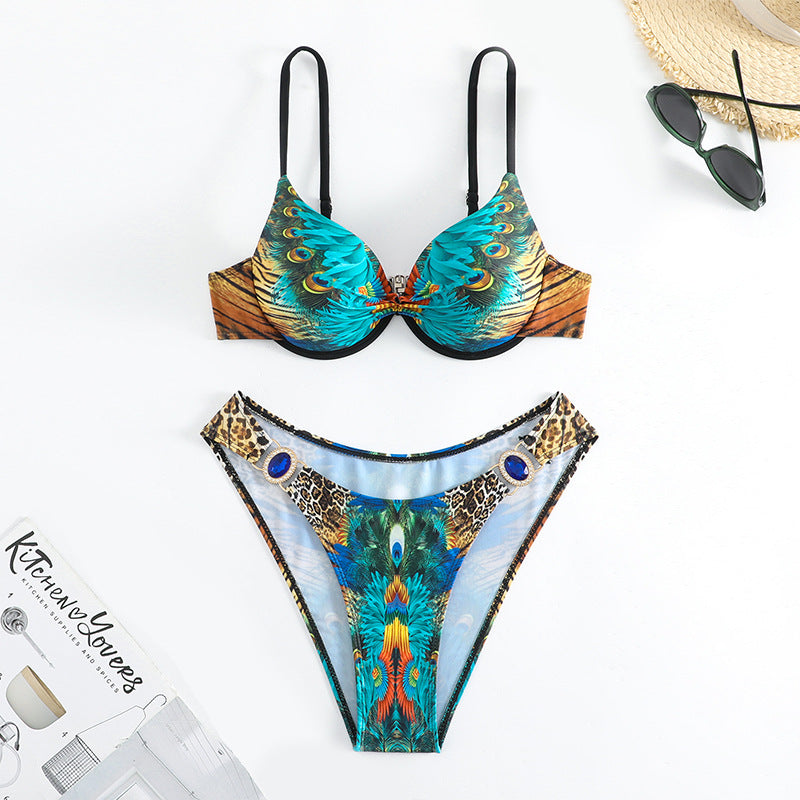 Damen Triangel-Bikini-Set mit modischem Schmuckdetail und verstellbaren Trägern Echo Archiv