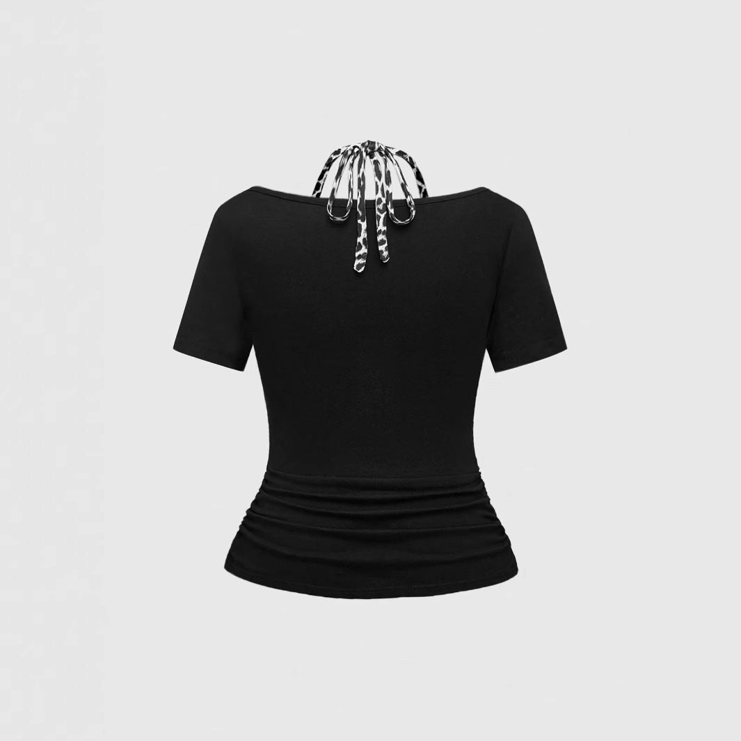 Damen Trendy Crop-Top mit einzigartigem Grafikdruck und Schnürdetails Echo Archiv