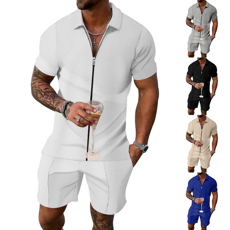 Herren modisches Freizeit-Set mit Zip-Design und strukturiertem Oberteil Echoarchiv