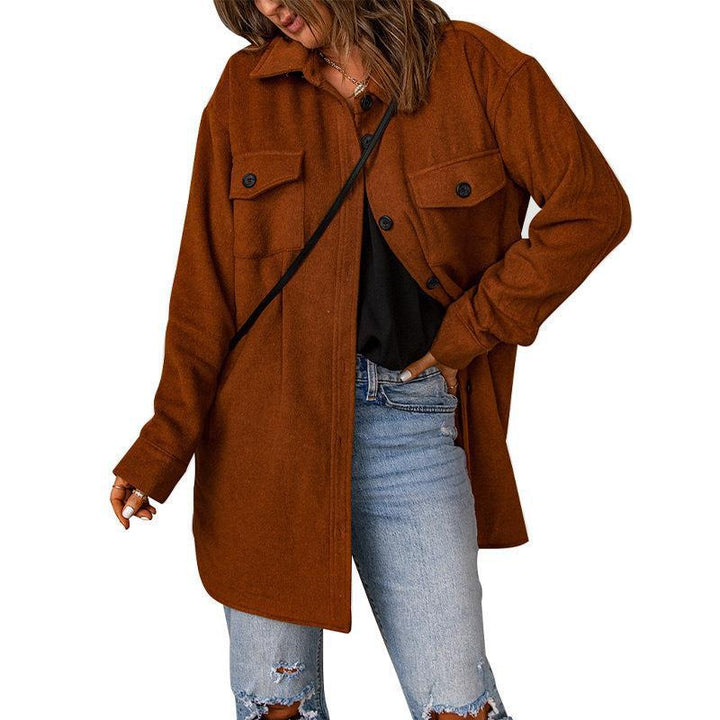 Damen Oversize-Hemdjacke mit Brustklappen und langem Schnitt Echoarchiv