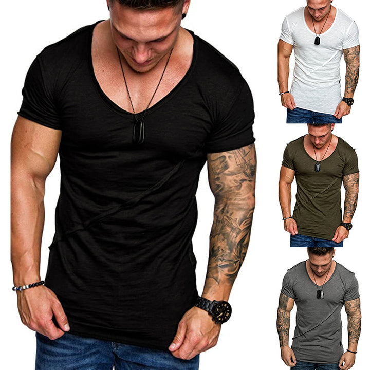 Herren V-Ausschnitt T-Shirt aus hochwertiger Baumwolle mit strukturierter Oberfläche Echoarchiv