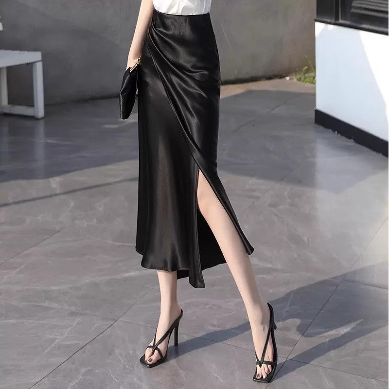 Damen Eleganter Satin-Midi-Rock Echoarchiv