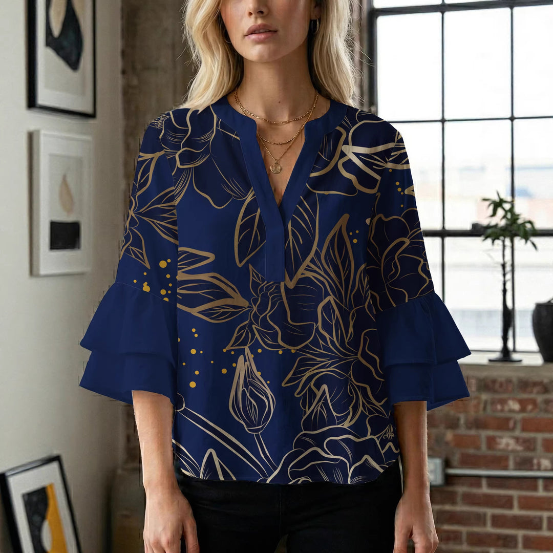 Damen Bluse mit voluminösen Rüschenärmeln und floralem Druck Echo Archiv