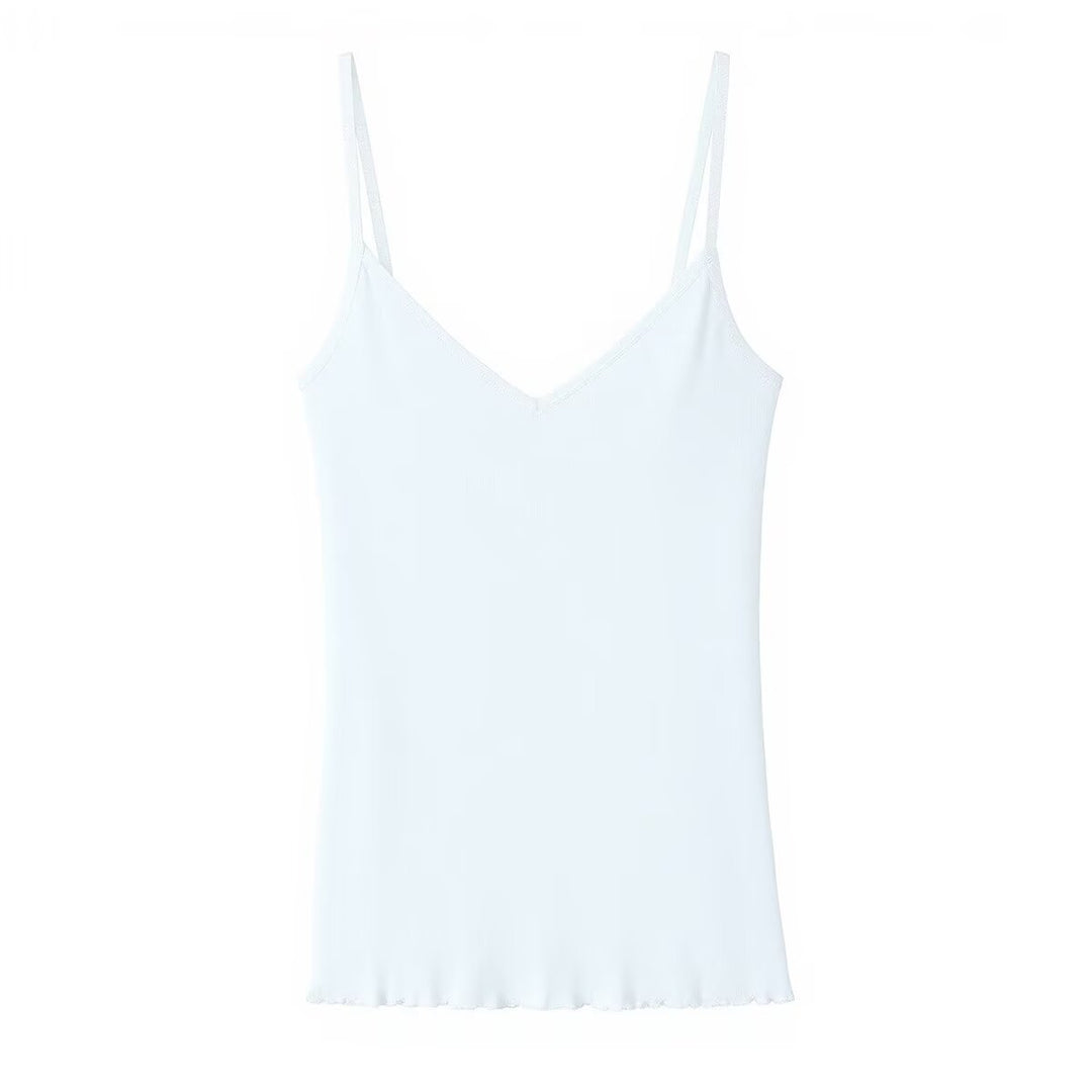 Damen Spaghettiträgeroberteil mit elegantem V-Ausschnitt und softer Textur Echo Archiv