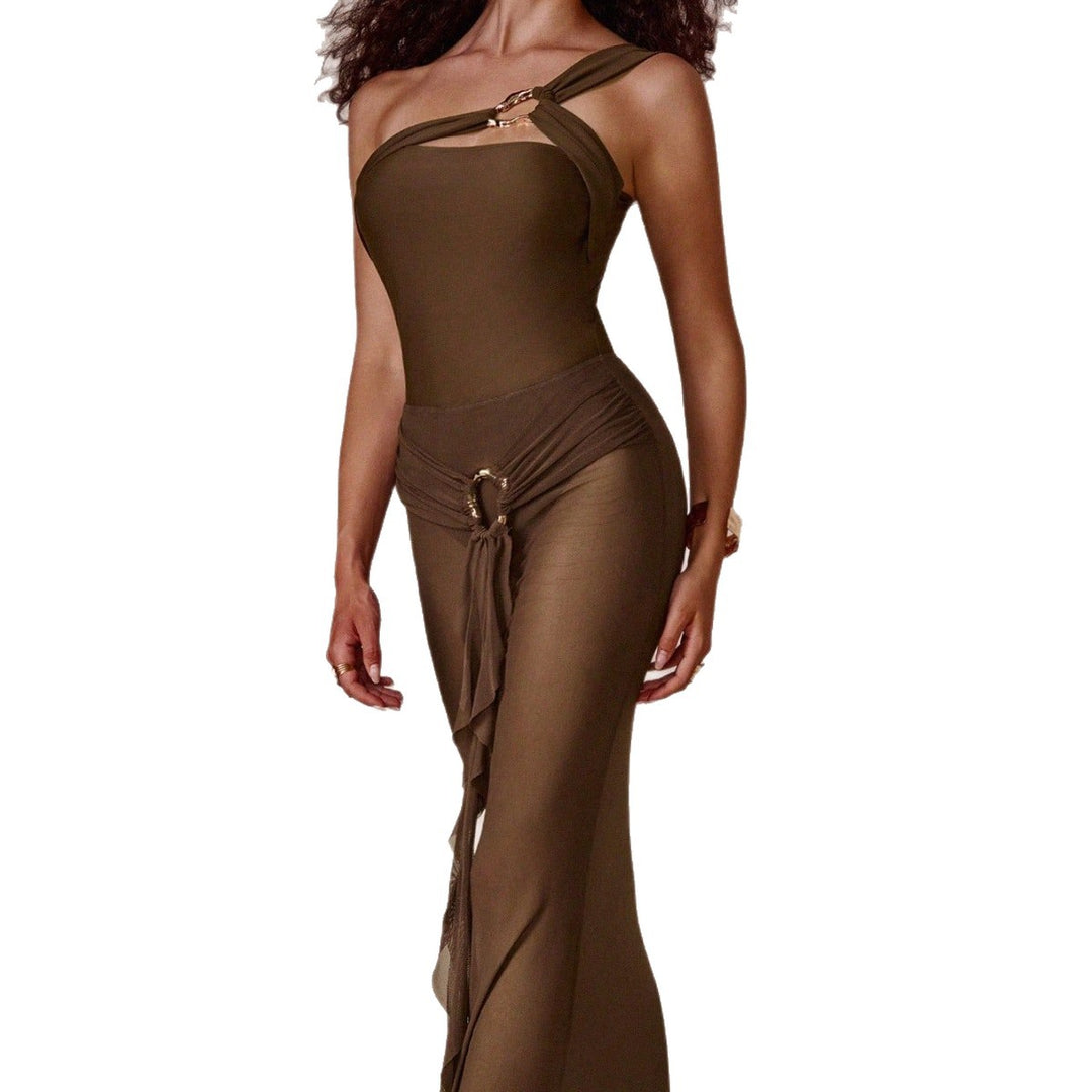 Damen Elegantes One-Shoulder Maxikleid Echo Archiv