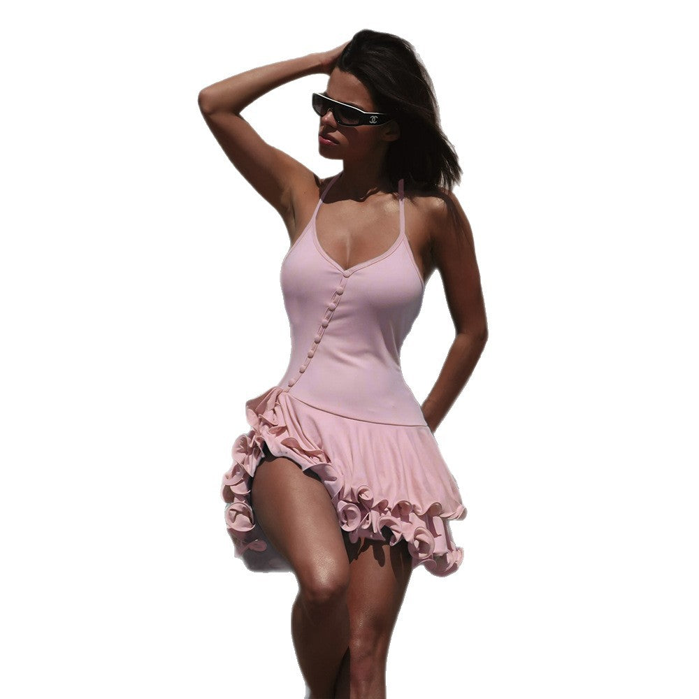 Damen Minikleid mit gerafftem Saum und eleganten Knopfdetails Echo Archiv