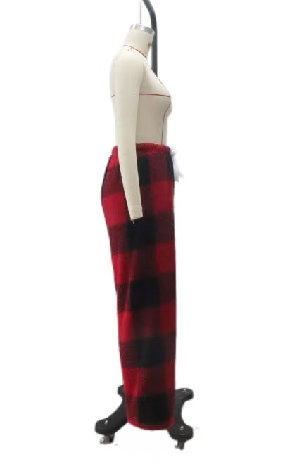 Damen nan kuschelige karierte Fleece-Hose mit Tunnelzugbund und weitem Bein Echo Archiv